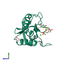 PDB entry 4k5x coloured by chain, side view.