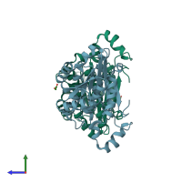 PDB entry 4k6c coloured by chain, side view.