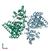 PDB entry 4k6j coloured by chain, front view.