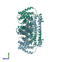 PDB entry 4k6j coloured by chain, side view.