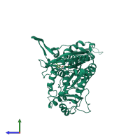 PDB entry 4k88 coloured by chain, side view.