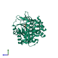 PDB entry 4k8g coloured by chain, side view.