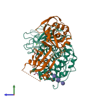 PDB entry 4k90 coloured by chain, side view.