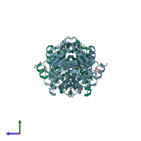 PDB entry 4k9c coloured by chain, side view.