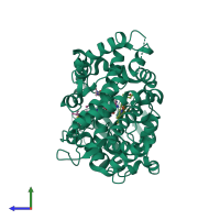 PDB entry 4k9t coloured by chain, side view.