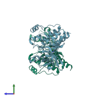 PDB entry 4kab coloured by chain, side view.