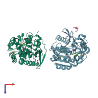 PDB entry 4kac coloured by chain, top view.