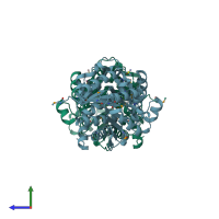 PDB entry 4kah coloured by chain, side view.