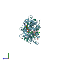 PDB entry 4kak coloured by chain, side view.