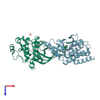 PDB entry 4kao coloured by chain, top view.