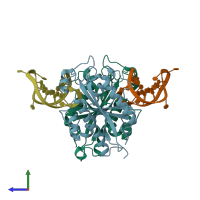 PDB entry 4kb0 coloured by chain, side view.