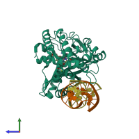 PDB entry 4kb6 coloured by chain, side view.