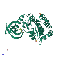 Monomeric assembly 1 of PDB entry 4kba coloured by chemically distinct molecules, top view.
