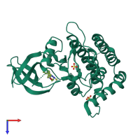 Monomeric assembly 2 of PDB entry 4kba coloured by chemically distinct molecules, top view.