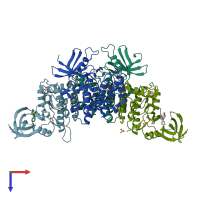 PDB entry 4kba coloured by chain, top view.