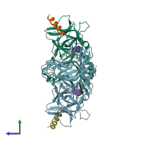 PDB entry 4kbb coloured by chain, side view.