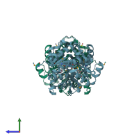 PDB entry 4kbe coloured by chain, side view.