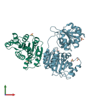 PDB entry 4kbg coloured by chain, front view.