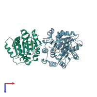 PDB entry 4kbg coloured by chain, top view.