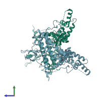 PDB entry 4kbl coloured by chain, side view.