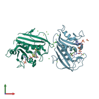 PDB entry 4kbn coloured by chain, front view.