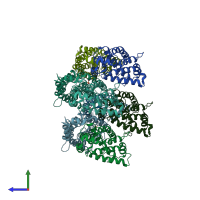 PDB entry 4kbr coloured by chain, side view.