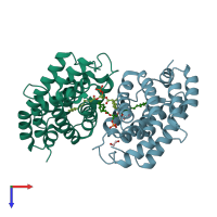 PDB entry 4kbs coloured by chain, top view.