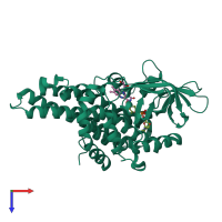 Monomeric assembly 1 of PDB entry 4kcf coloured by chemically distinct molecules, top view.