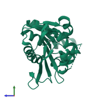 PDB entry 4kdc coloured by chain, side view.