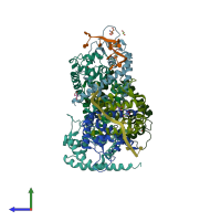 PDB entry 4kdp coloured by chain, side view.