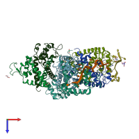 PDB entry 4kdp coloured by chain, top view.