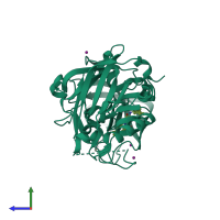 PDB entry 4ke1 coloured by chain, side view.
