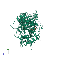 PDB entry 4ke4 coloured by chain, side view.