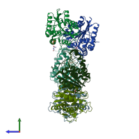 PDB entry 4ke6 coloured by chain, side view.