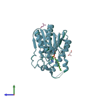 PDB entry 4ke7 coloured by chain, side view.