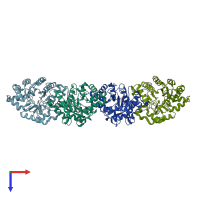 PDB entry 4kev coloured by chain, top view.