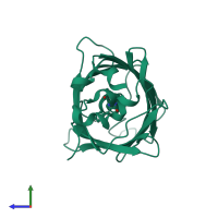 PDB entry 4kex coloured by chain, side view.