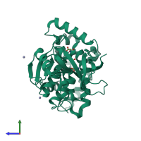 PDB entry 4kf9 coloured by chain, side view.