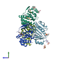 PDB entry 4kfu coloured by chain, side view.