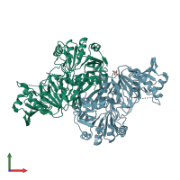 PDB entry 4kgb coloured by chain, front view.