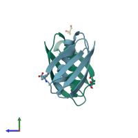 PDB entry 4kgs coloured by chain, side view.
