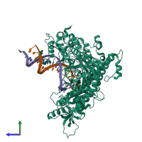 PDB entry 4khs coloured by chain, side view.