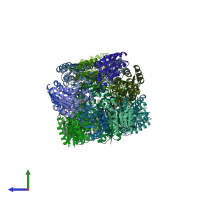 PDB entry 4ki7 coloured by chain, side view.