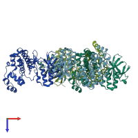 PDB entry 4kin coloured by chain, top view.