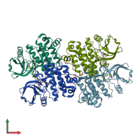 PDB entry 4kio coloured by chain, front view.