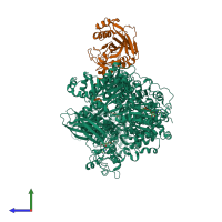 PDB entry 4kit coloured by chain, side view.