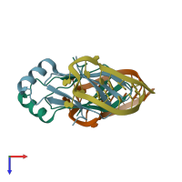 PDB entry 4kji coloured by chain, top view.