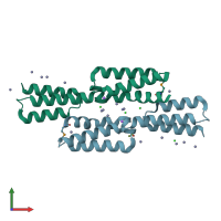 PDB entry 4kjm coloured by chain, front view.