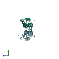 PDB entry 4kjm coloured by chain, side view.
