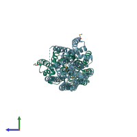 PDB entry 4kjr coloured by chain, side view.